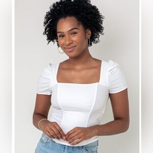 NWT Abbeline Black Corset Top | Puff Sleeve Square Neck Blouse | Size Small